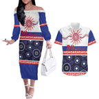 Knights NAIDOC Week Personalised Couples Matching Off The Shoulder Long Sleeve Dress and Hawaiian Shirt Aboriginal Torres Strait Islanders Vibe