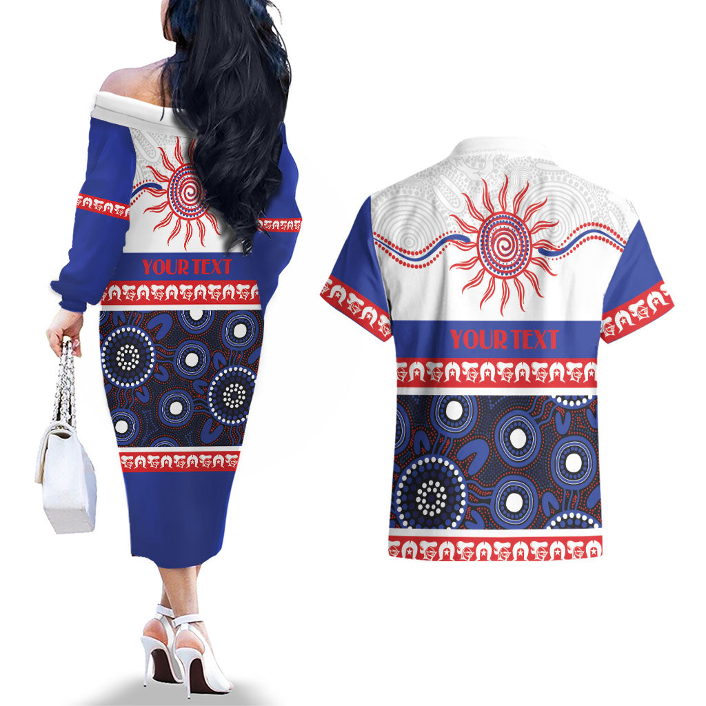 Knights NAIDOC Week Personalised Couples Matching Off The Shoulder Long Sleeve Dress and Hawaiian Shirt Aboriginal Torres Strait Islanders Vibe