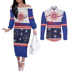 Knights NAIDOC Week Personalised Couples Matching Off The Shoulder Long Sleeve Dress and Long Sleeve Button Shirt Aboriginal Torres Strait Islanders Vibe