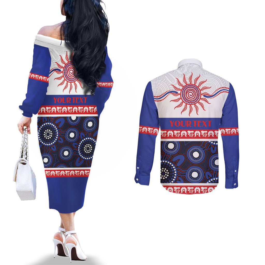 Knights NAIDOC Week Personalised Couples Matching Off The Shoulder Long Sleeve Dress and Long Sleeve Button Shirt Aboriginal Torres Strait Islanders Vibe