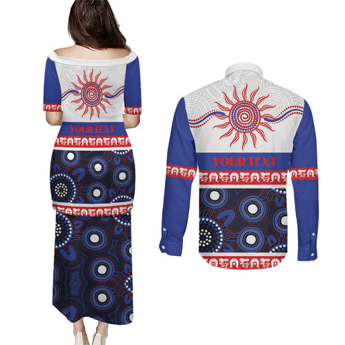 Knights NAIDOC Week Personalised Couples Matching Puletasi and Long Sleeve Button Shirt Aboriginal Torres Strait Islanders Vibe
