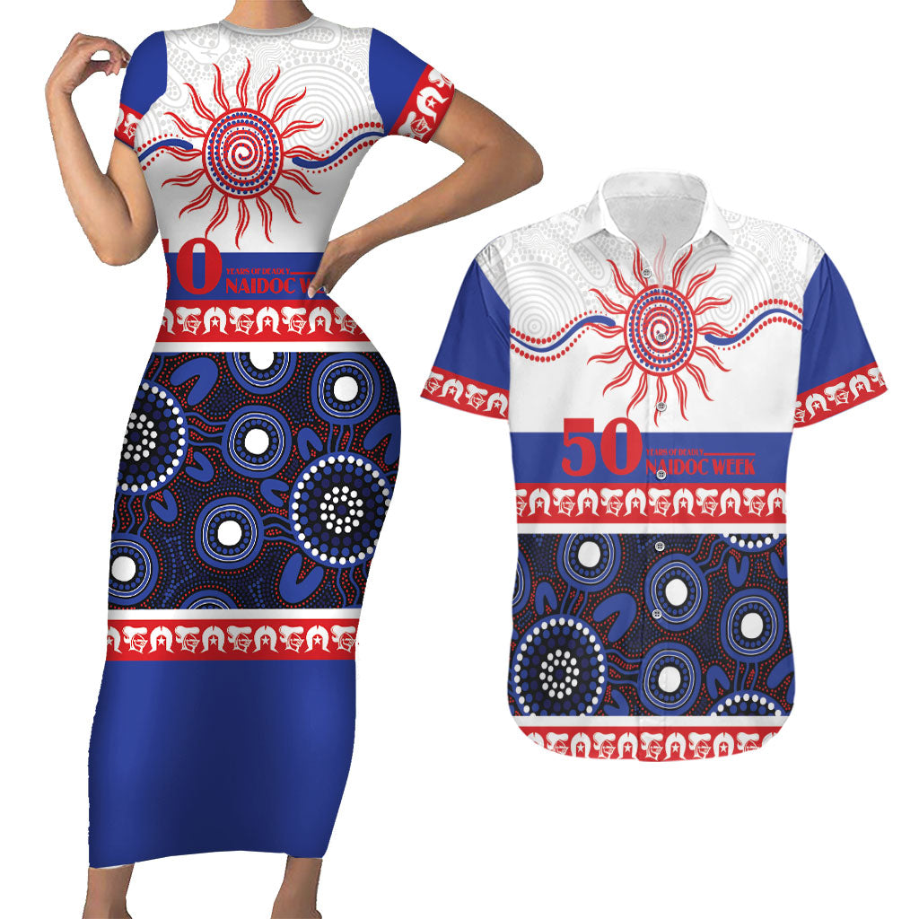 Knights NAIDOC Week Personalised Couples Matching Short Sleeve Bodycon Dress and Hawaiian Shirt Aboriginal Torres Strait Islanders Vibe