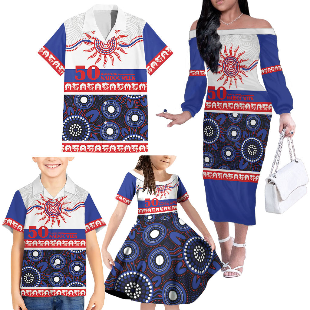 Knights NAIDOC Week Personalised Family Matching Off The Shoulder Long Sleeve Dress and Hawaiian Shirt Aboriginal Torres Strait Islanders Vibe