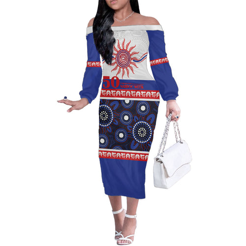 Knights NAIDOC Week Personalised Family Matching Off The Shoulder Long Sleeve Dress and Hawaiian Shirt Aboriginal Torres Strait Islanders Vibe