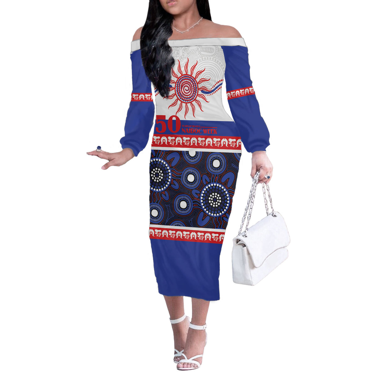 Knights NAIDOC Week Personalised Off The Shoulder Long Sleeve Dress Aboriginal Torres Strait Islanders Vibe
