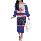 Knights NAIDOC Week Personalised Off The Shoulder Long Sleeve Dress Aboriginal Torres Strait Islanders Vibe
