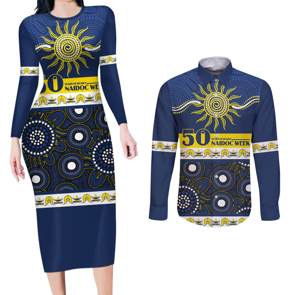 Cowboys NAIDOC Week Personalised Couples Matching Long Sleeve Bodycon Dress and Long Sleeve Button Shirt Aboriginal Torres Strait Islanders Vibe