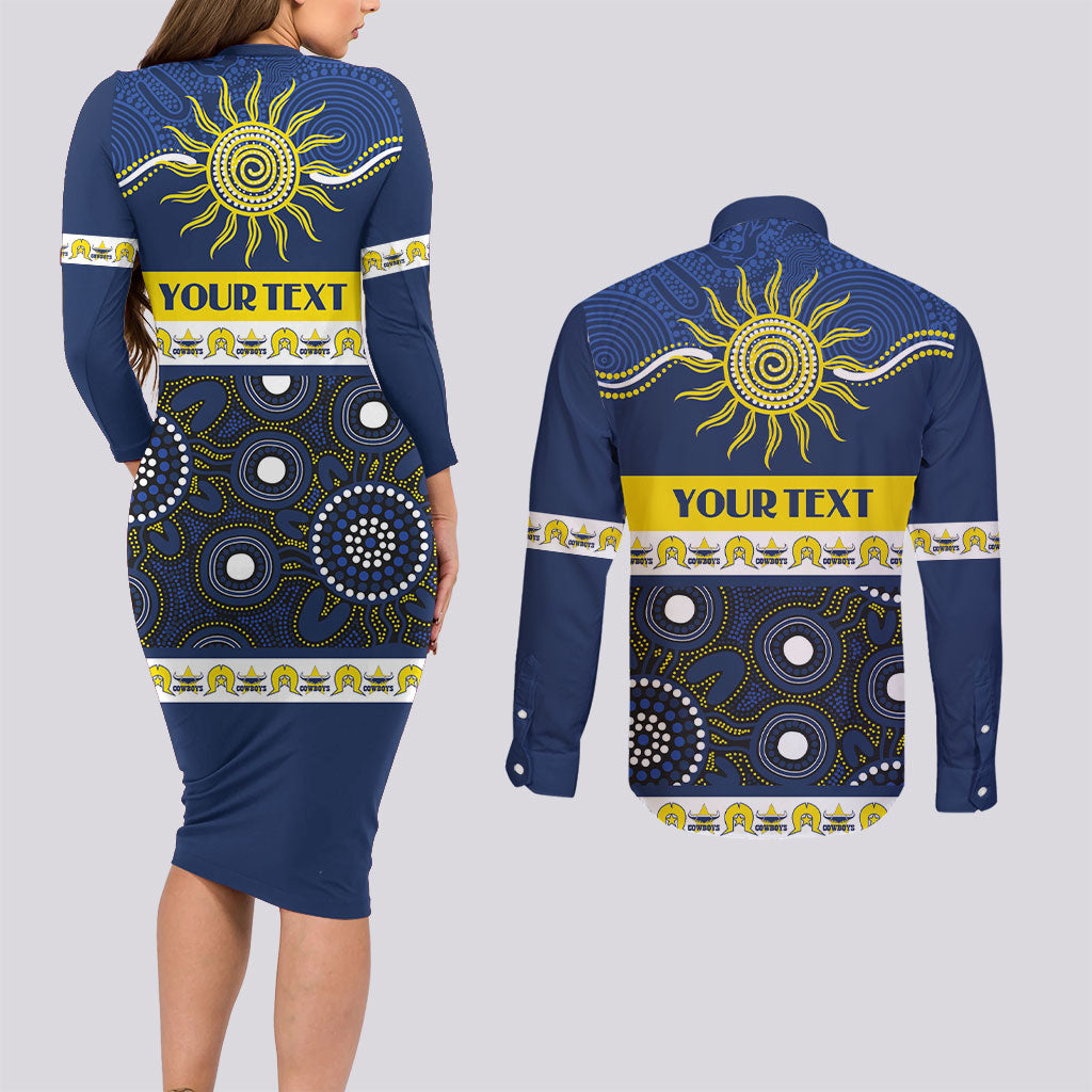 Cowboys NAIDOC Week Personalised Couples Matching Long Sleeve Bodycon Dress and Long Sleeve Button Shirt Aboriginal Torres Strait Islanders Vibe