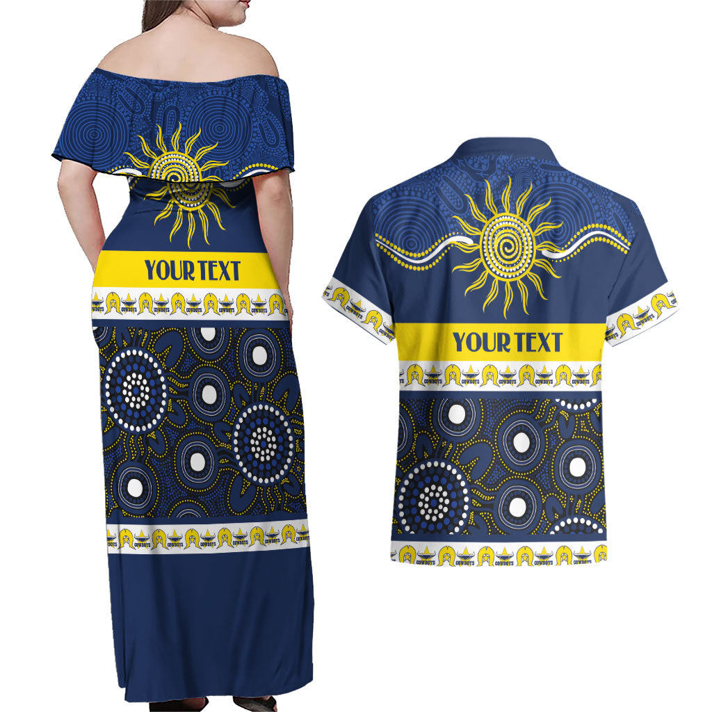 Cowboys NAIDOC Week Personalised Couples Matching Off Shoulder Maxi Dress and Hawaiian Shirt Aboriginal Torres Strait Islanders Vibe
