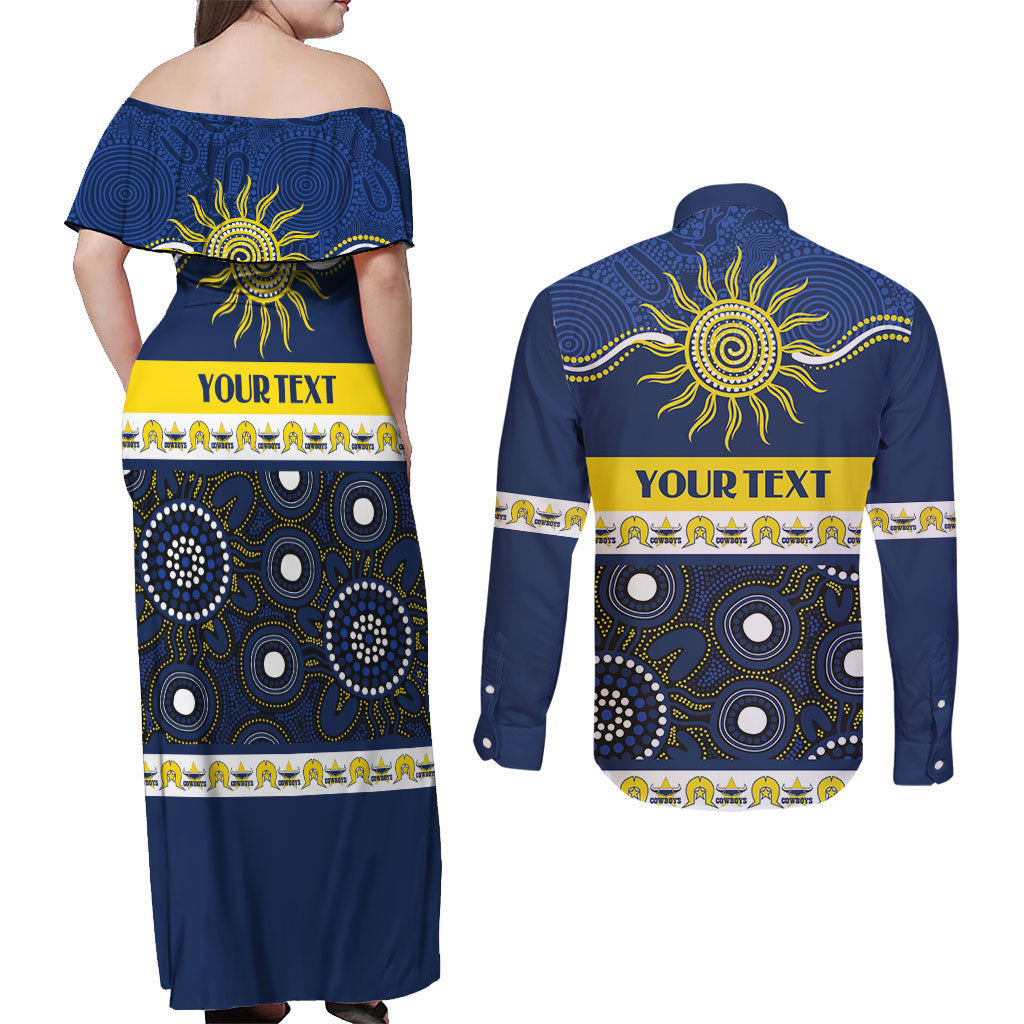 Cowboys NAIDOC Week Personalised Couples Matching Off Shoulder Maxi Dress and Long Sleeve Button Shirt Aboriginal Torres Strait Islanders Vibe