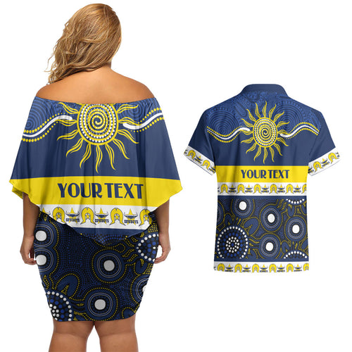 Cowboys NAIDOC Week Personalised Couples Matching Off Shoulder Short Dress and Hawaiian Shirt Aboriginal Torres Strait Islanders Vibe