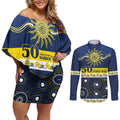 Cowboys NAIDOC Week Personalised Couples Matching Off Shoulder Short Dress and Long Sleeve Button Shirt Aboriginal Torres Strait Islanders Vibe