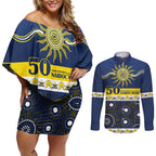 Cowboys NAIDOC Week Personalised Couples Matching Off Shoulder Short Dress and Long Sleeve Button Shirt Aboriginal Torres Strait Islanders Vibe