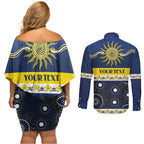 Cowboys NAIDOC Week Personalised Couples Matching Off Shoulder Short Dress and Long Sleeve Button Shirt Aboriginal Torres Strait Islanders Vibe