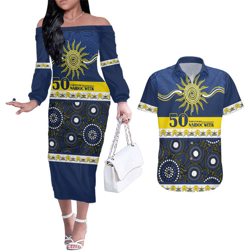 Cowboys NAIDOC Week Personalised Couples Matching Off The Shoulder Long Sleeve Dress and Hawaiian Shirt Aboriginal Torres Strait Islanders Vibe