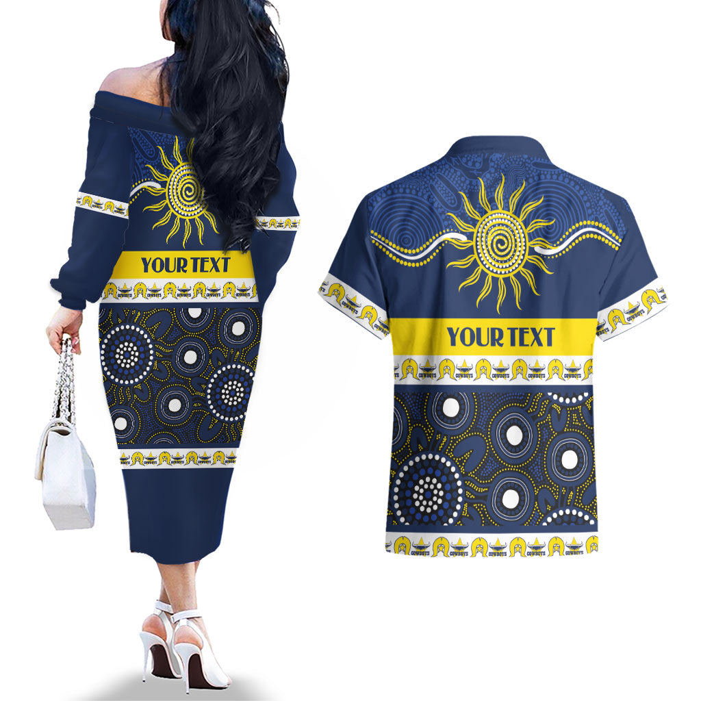 Cowboys NAIDOC Week Personalised Couples Matching Off The Shoulder Long Sleeve Dress and Hawaiian Shirt Aboriginal Torres Strait Islanders Vibe