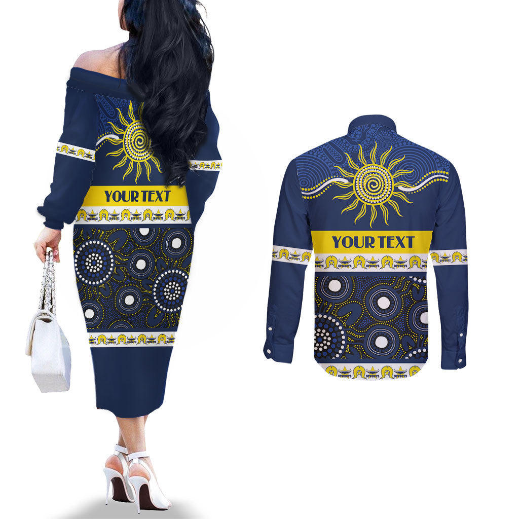 Cowboys NAIDOC Week Personalised Couples Matching Off The Shoulder Long Sleeve Dress and Long Sleeve Button Shirt Aboriginal Torres Strait Islanders Vibe