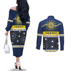Cowboys NAIDOC Week Personalised Couples Matching Off The Shoulder Long Sleeve Dress and Long Sleeve Button Shirt Aboriginal Torres Strait Islanders Vibe