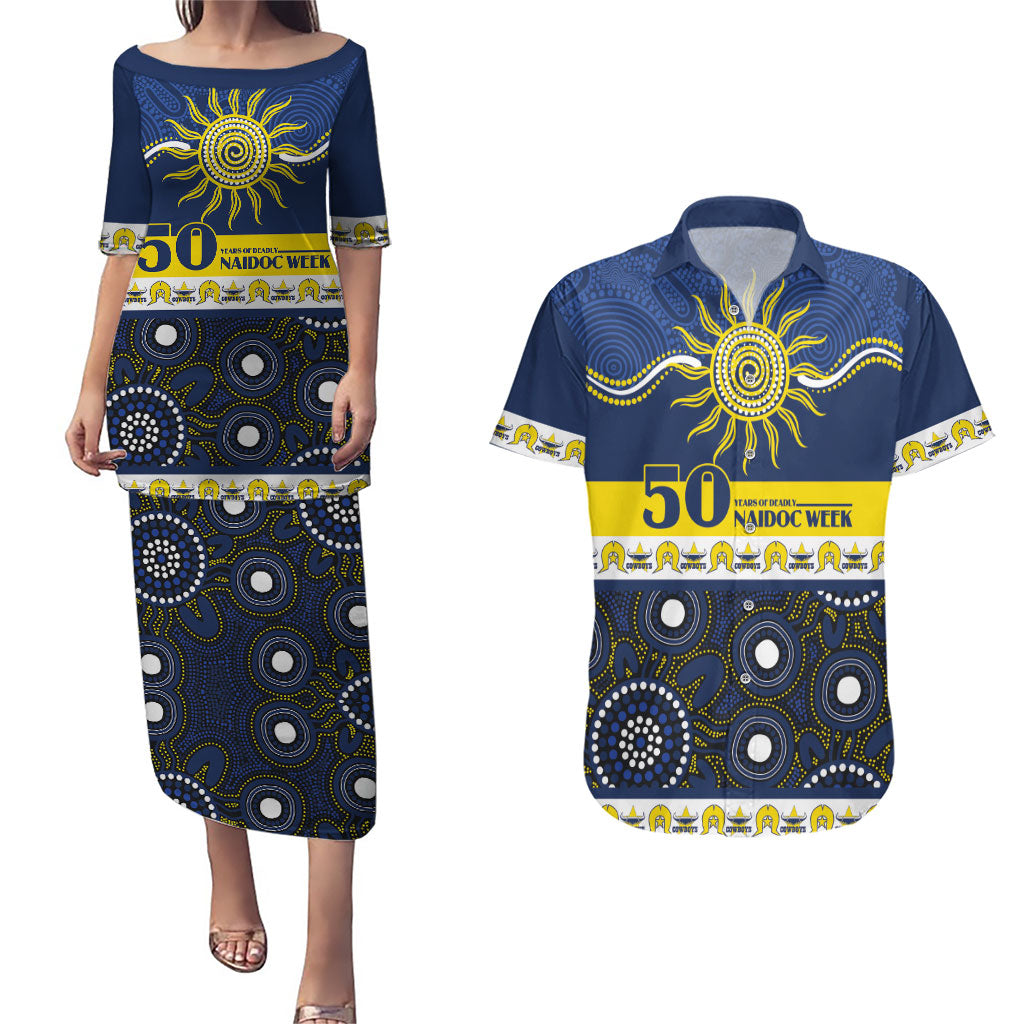 Cowboys NAIDOC Week Personalised Couples Matching Puletasi and Hawaiian Shirt Aboriginal Torres Strait Islanders Vibe