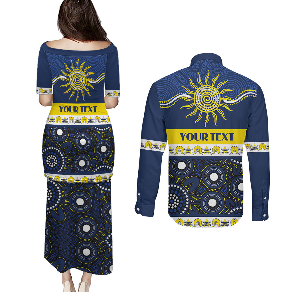 Cowboys NAIDOC Week Personalised Couples Matching Puletasi and Long Sleeve Button Shirt Aboriginal Torres Strait Islanders Vibe