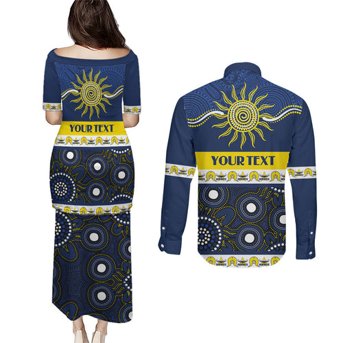 Cowboys NAIDOC Week Personalised Couples Matching Puletasi and Long Sleeve Button Shirt Aboriginal Torres Strait Islanders Vibe