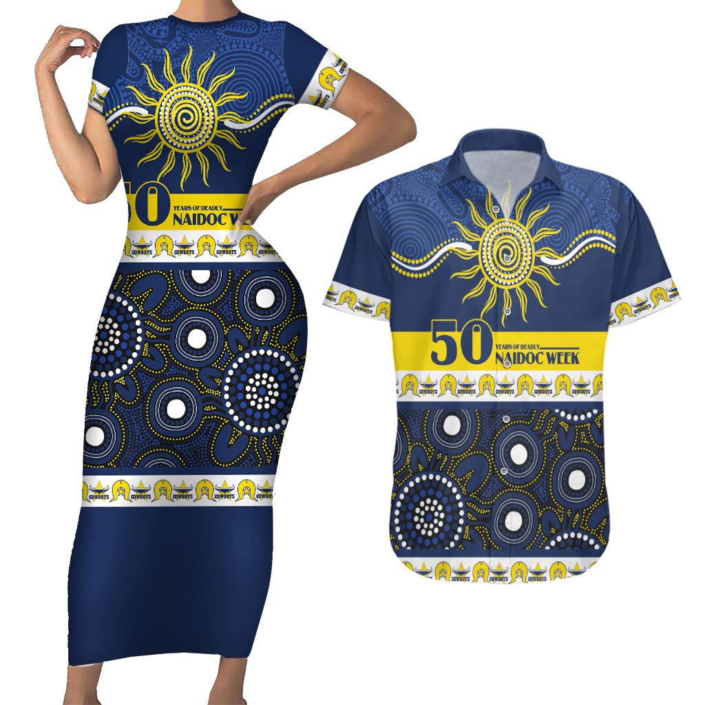 Cowboys NAIDOC Week Personalised Couples Matching Short Sleeve Bodycon Dress and Hawaiian Shirt Aboriginal Torres Strait Islanders Vibe