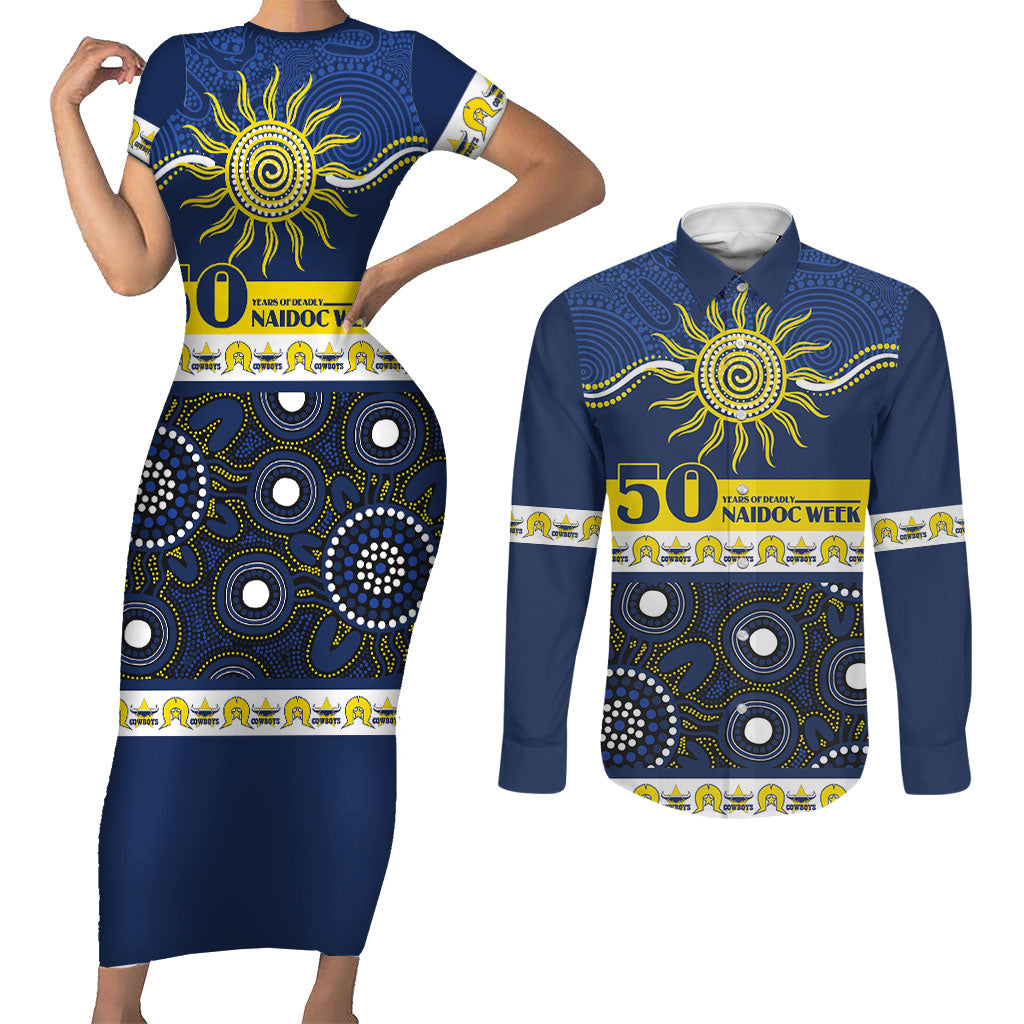 Cowboys NAIDOC Week Personalised Couples Matching Short Sleeve Bodycon Dress and Long Sleeve Button Shirt Aboriginal Torres Strait Islanders Vibe