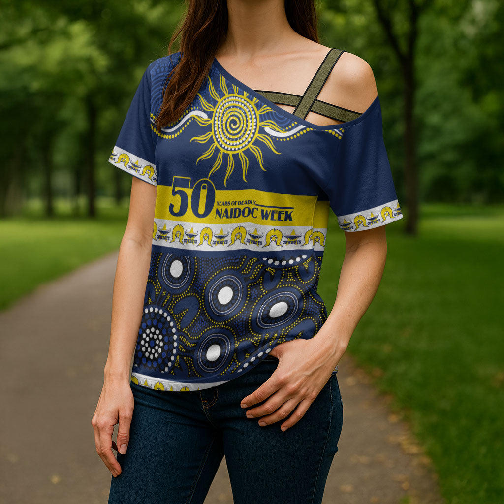 Cowboys NAIDOC Week Personalised Cross Shoulder Shirt Aboriginal Torres Strait Islanders Vibe