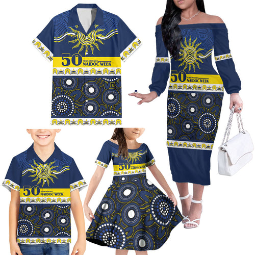 Cowboys NAIDOC Week Personalised Family Matching Off The Shoulder Long Sleeve Dress and Hawaiian Shirt Aboriginal Torres Strait Islanders Vibe