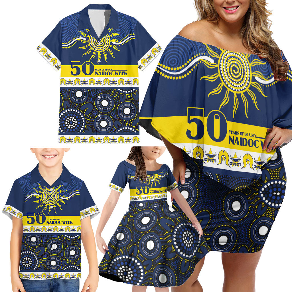 Cowboys NAIDOC Week Personalised Family Matching Off Shoulder Short Dress and Hawaiian Shirt Aboriginal Torres Strait Islanders Vibe