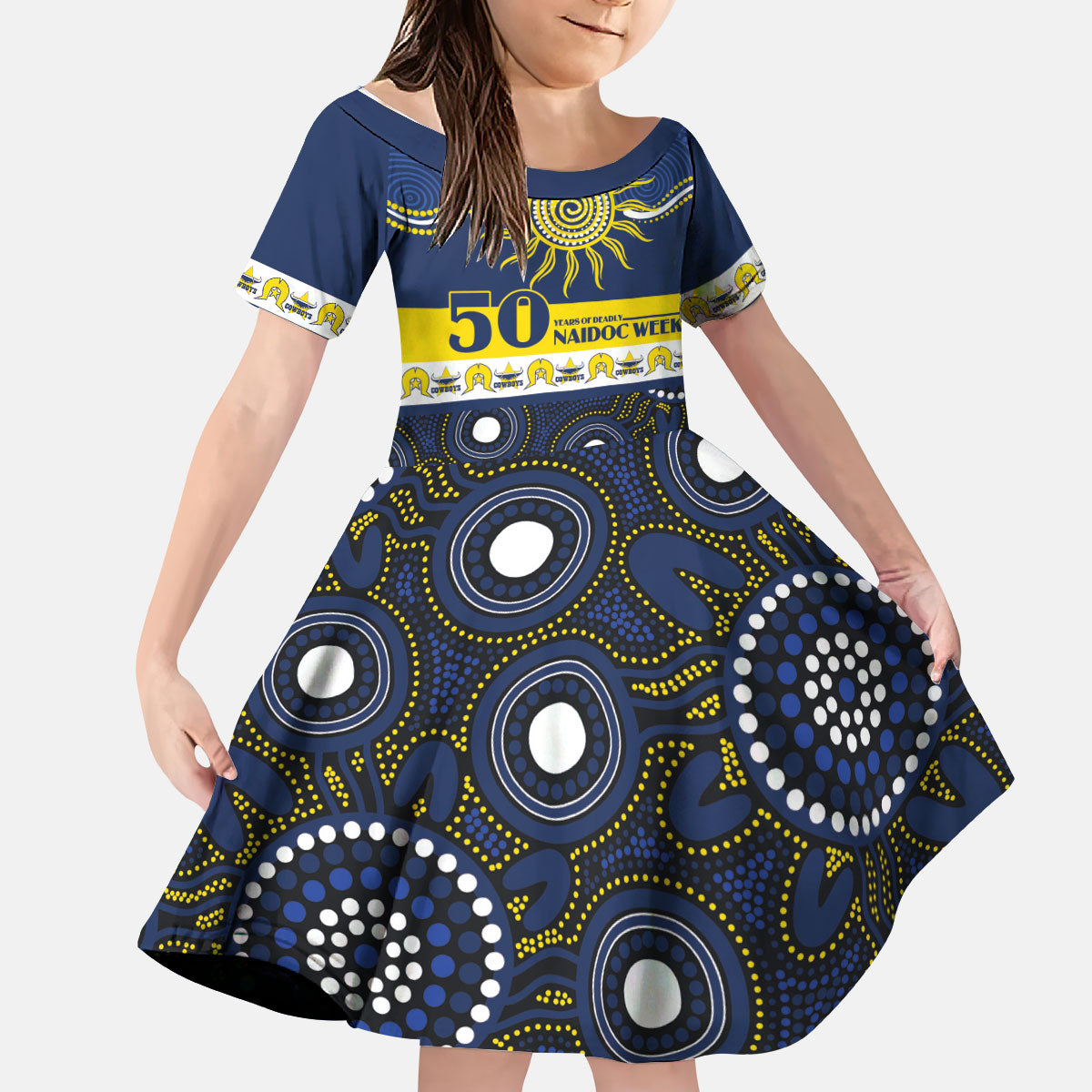 Cowboys NAIDOC Week Personalised Kid Short Sleeve Dress Aboriginal Torres Strait Islanders Vibe