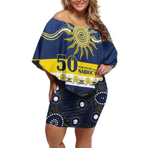 Cowboys NAIDOC Week Personalised Off Shoulder Short Dress Aboriginal Torres Strait Islanders Vibe
