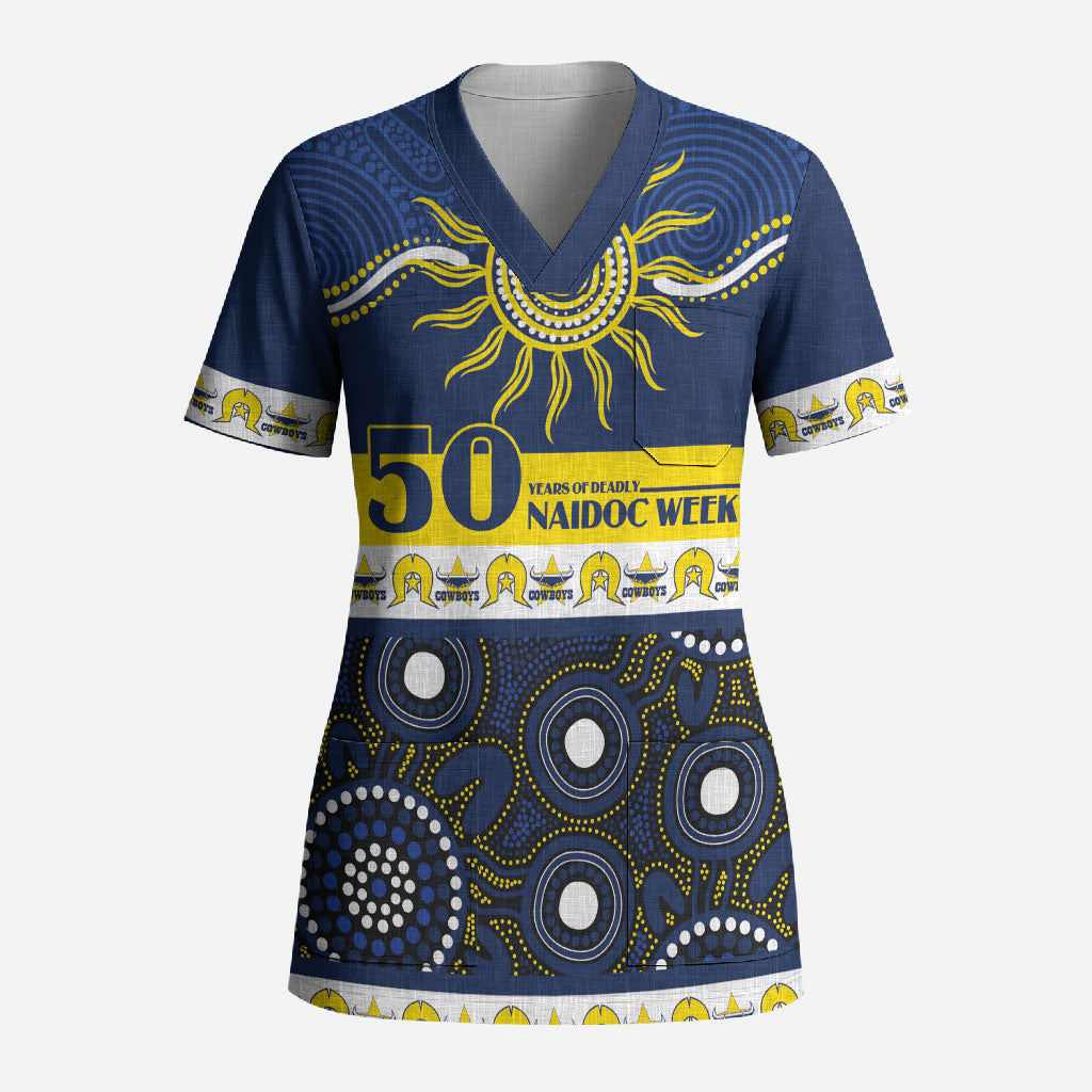 Cowboys NAIDOC Week Personalised Scrub Top Aboriginal Torres Strait Islanders Vibe