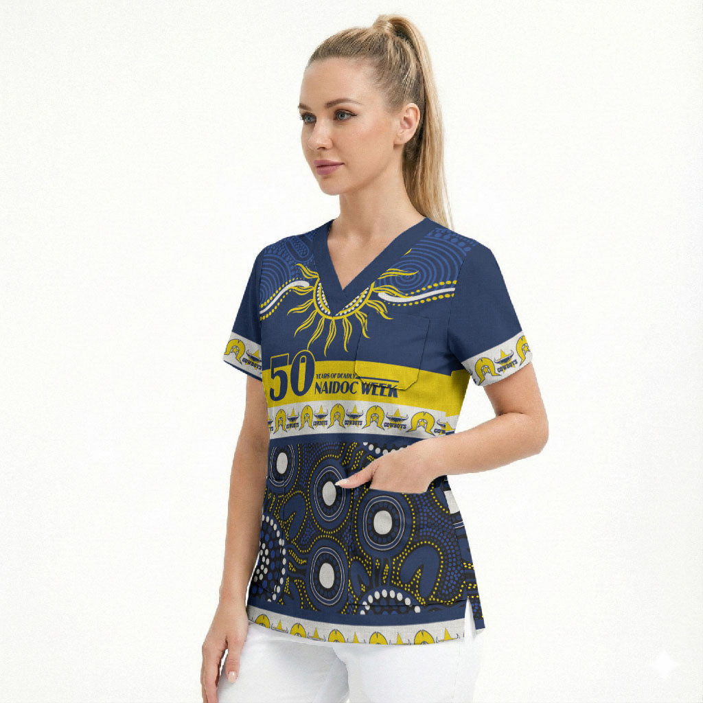 Cowboys NAIDOC Week Personalised Scrub Top Aboriginal Torres Strait Islanders Vibe