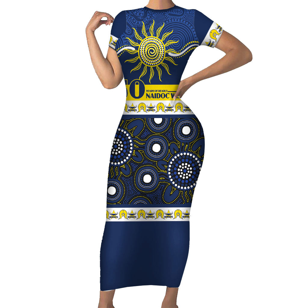 Cowboys NAIDOC Week Personalised Short Sleeve Bodycon Dress Aboriginal Torres Strait Islanders Vibe