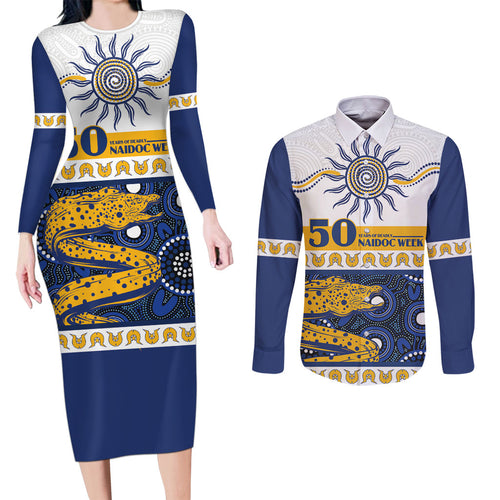 Eels NAIDOC Week Personalised Couples Matching Long Sleeve Bodycon Dress and Long Sleeve Button Shirt Aboriginal Torres Strait Islanders Vibe