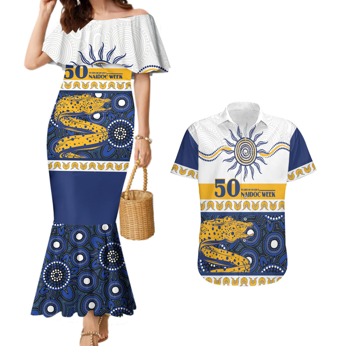 Eels NAIDOC Week Personalised Couples Matching Mermaid Dress and Hawaiian Shirt Aboriginal Torres Strait Islanders Vibe