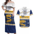 Eels NAIDOC Week Personalised Couples Matching Off Shoulder Maxi Dress and Hawaiian Shirt Aboriginal Torres Strait Islanders Vibe