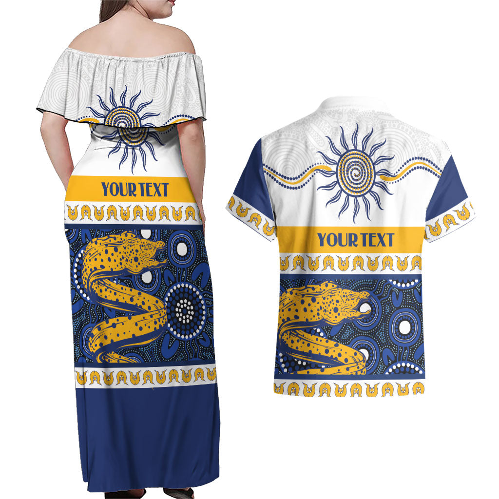 Eels NAIDOC Week Personalised Couples Matching Off Shoulder Maxi Dress and Hawaiian Shirt Aboriginal Torres Strait Islanders Vibe