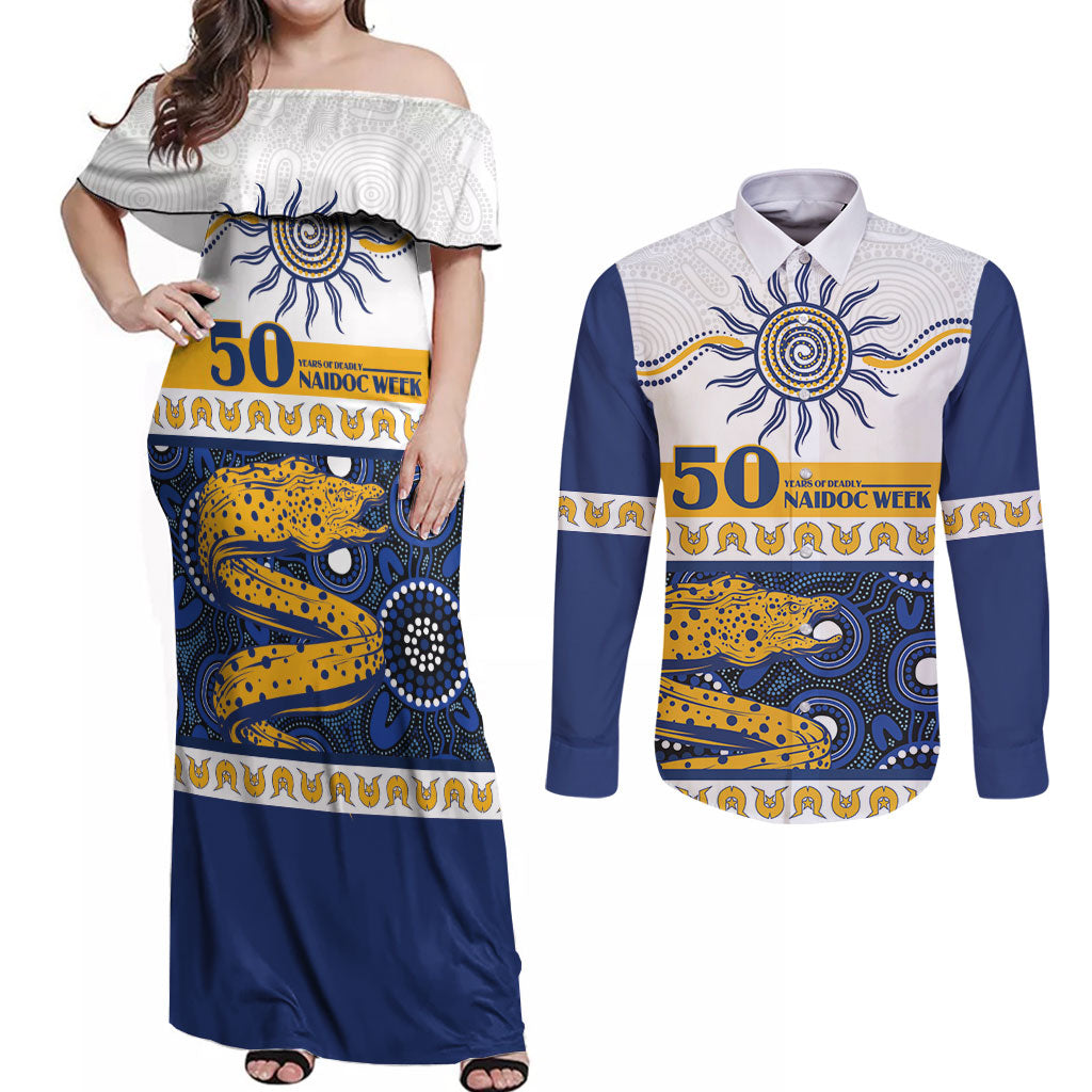 Eels NAIDOC Week Personalised Couples Matching Off Shoulder Maxi Dress and Long Sleeve Button Shirt Aboriginal Torres Strait Islanders Vibe