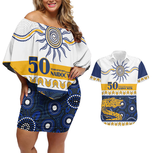 Eels NAIDOC Week Personalised Couples Matching Off Shoulder Short Dress and Hawaiian Shirt Aboriginal Torres Strait Islanders Vibe