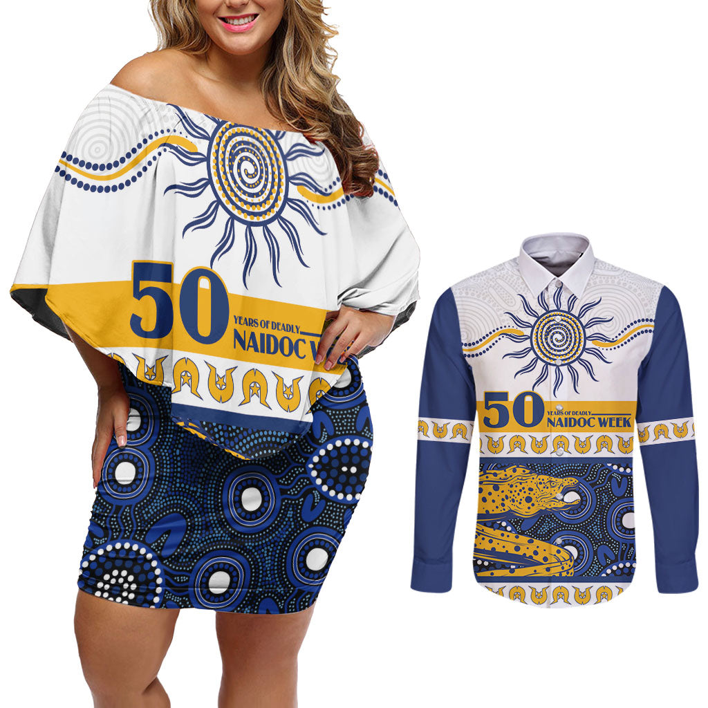 Eels NAIDOC Week Personalised Couples Matching Off Shoulder Short Dress and Long Sleeve Button Shirt Aboriginal Torres Strait Islanders Vibe