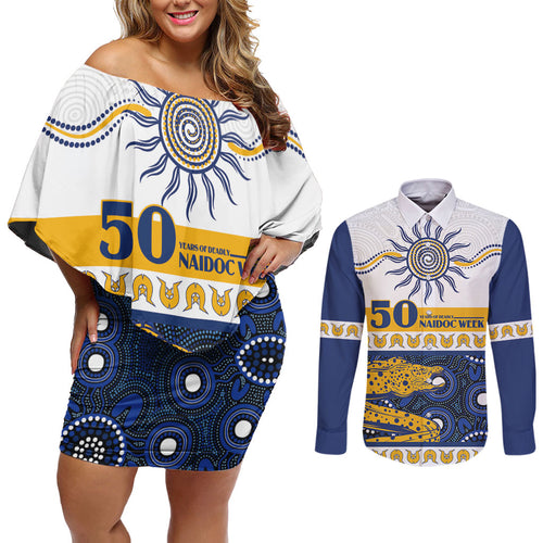 Eels NAIDOC Week Personalised Couples Matching Off Shoulder Short Dress and Long Sleeve Button Shirt Aboriginal Torres Strait Islanders Vibe