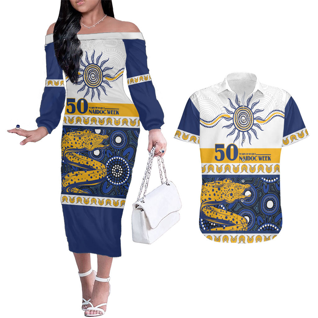 Eels NAIDOC Week Personalised Couples Matching Off The Shoulder Long Sleeve Dress and Hawaiian Shirt Aboriginal Torres Strait Islanders Vibe
