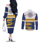 Eels NAIDOC Week Personalised Couples Matching Off The Shoulder Long Sleeve Dress and Long Sleeve Button Shirt Aboriginal Torres Strait Islanders Vibe