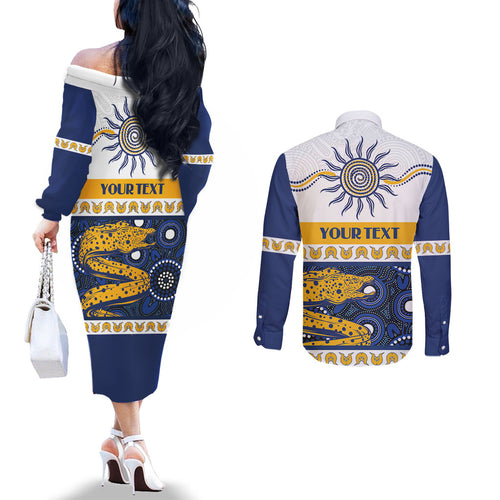 Eels NAIDOC Week Personalised Couples Matching Off The Shoulder Long Sleeve Dress and Long Sleeve Button Shirt Aboriginal Torres Strait Islanders Vibe