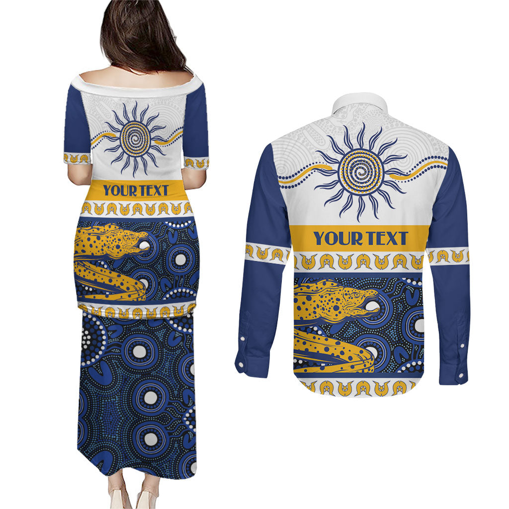 Eels NAIDOC Week Personalised Couples Matching Puletasi and Long Sleeve Button Shirt Aboriginal Torres Strait Islanders Vibe