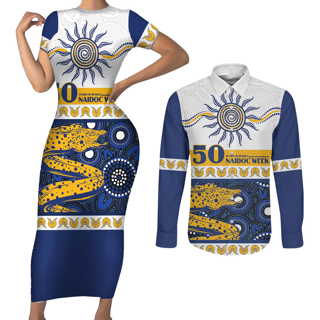 Eels NAIDOC Week Personalised Couples Matching Short Sleeve Bodycon Dress and Long Sleeve Button Shirt Aboriginal Torres Strait Islanders Vibe