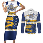 Eels NAIDOC Week Personalised Couples Matching Short Sleeve Bodycon Dress and Long Sleeve Button Shirt Aboriginal Torres Strait Islanders Vibe