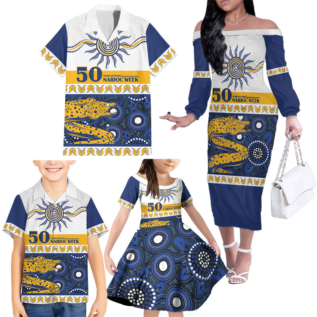Eels NAIDOC Week Personalised Family Matching Off The Shoulder Long Sleeve Dress and Hawaiian Shirt Aboriginal Torres Strait Islanders Vibe